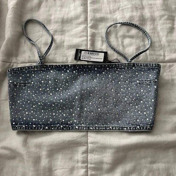 PRETTY LITTLE THING RHINESTONE JEAM CROP TOP - Picture 1 of 3